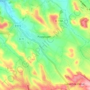 Puygouzon topographic map, elevation, terrain