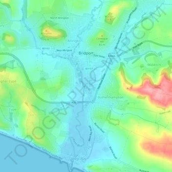 Bridport topographic map, elevation, terrain