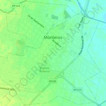 Monteros topographic map, elevation, terrain