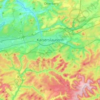 Kaiserslautern topographic map, elevation, terrain