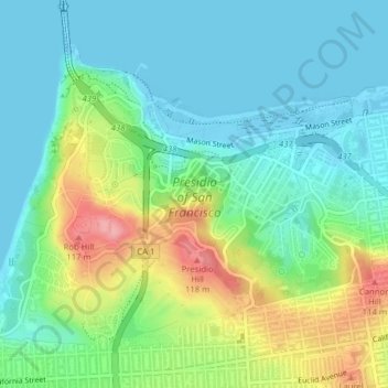Presidio of San Francisco topographic map, elevation, terrain