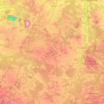 Radomsko County topographic map, elevation, terrain