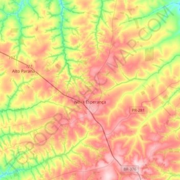 Nova Esperança topographic map, elevation, terrain