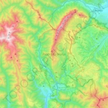 Piatra Craiului topographic map, elevation, terrain