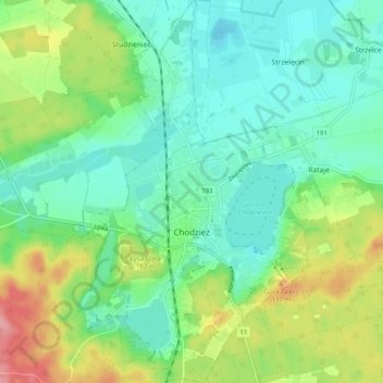 Chodzież topographic map, elevation, terrain