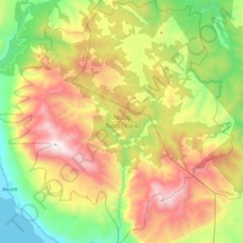 Akdağ Nature Park topographic map, elevation, terrain