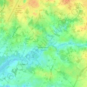 Pont-Saint-Martin topographic map, elevation, terrain