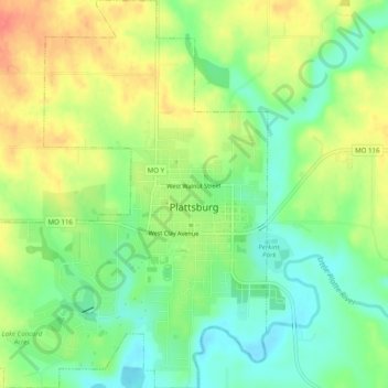 Plattsburg topographic map, elevation, terrain
