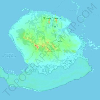 Isle of Youth topographic map, elevation, terrain