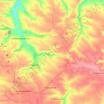 Hrodivka settlement hromada topographic map, elevation, terrain