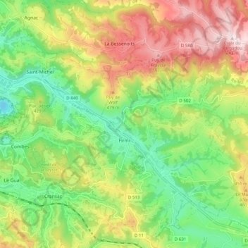 Firmi topographic map, elevation, terrain