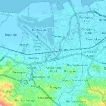 Semarang Barat topographic map, elevation, terrain