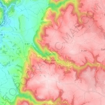 Peyrusse-le-Roc topographic map, elevation, terrain