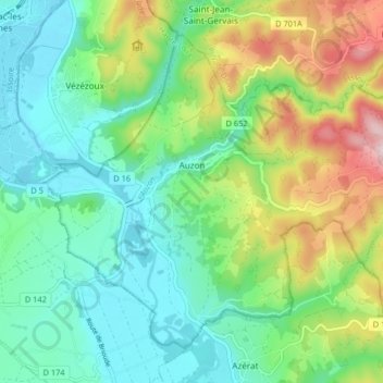 Auzon topographic map, elevation, terrain