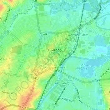 Liverpool topographic map, elevation, terrain