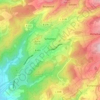 Schotten topographic map, elevation, terrain