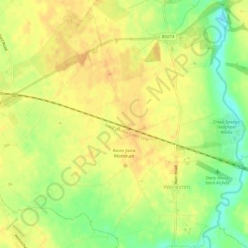 Aston juxta Mondrum topographic map, elevation, terrain