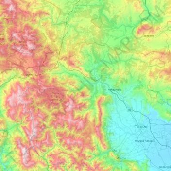 Meteora Municipality topographic map, elevation, terrain