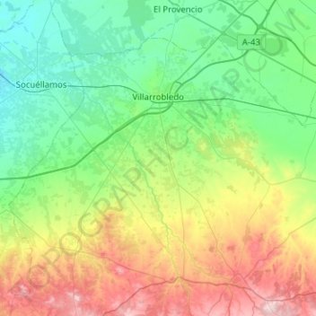 Villarrobledo topographic map, elevation, terrain