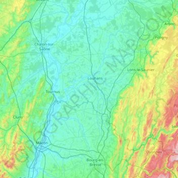Bresse topographic map, elevation, terrain