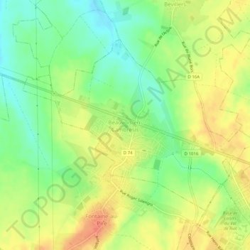 Beauvois-en-Cambrésis topographic map, elevation, terrain