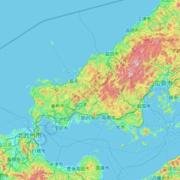 山口县 topographic map, elevation, terrain