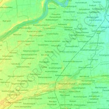 Mayiladuthurai topographic map, elevation, terrain