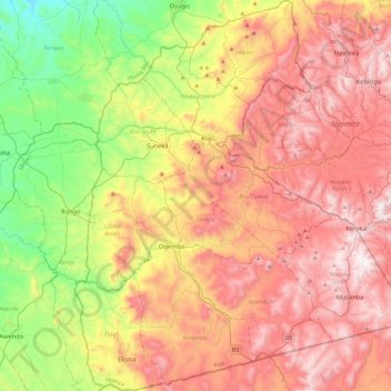 Kisii County topographic map, elevation, terrain