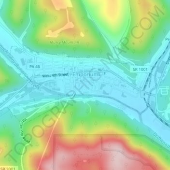 Emporium topographic map, elevation, terrain