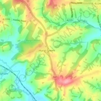 Hurst Green topographic map, elevation, terrain