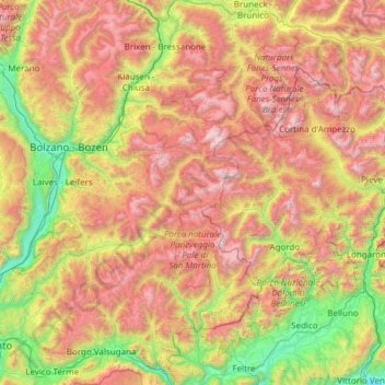 Dolomitas occidentales topographic map, elevation, terrain