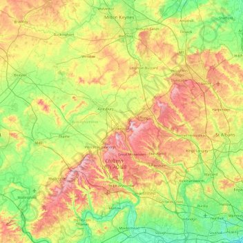 Buckinghamshire topographic map, elevation, terrain