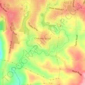 Chilcotts Grass topographic map, elevation, terrain