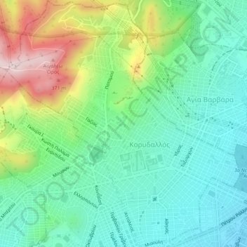 Municipality of Korydallos topographic map, elevation, terrain