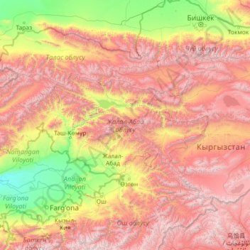 Jalal-Abad Region topographic map, elevation, terrain