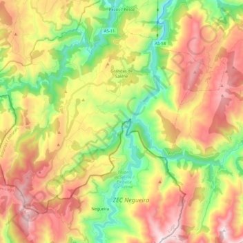 Grandas de Salime topographic map, elevation, terrain