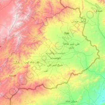Khost Province topographic map, elevation, terrain