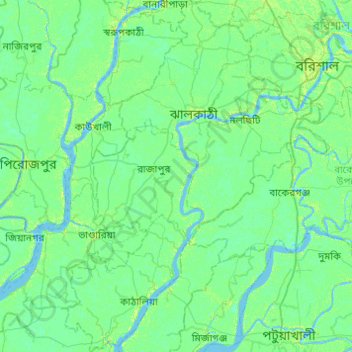 Jhalokathi District topographic map, elevation, terrain