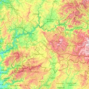 Ourense topographic map, elevation, terrain