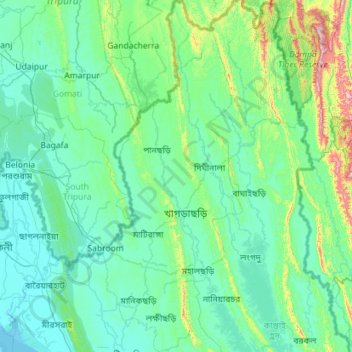 Khagrachari District topographic map, elevation, terrain