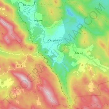 Lička Jesenica topographic map, elevation, terrain