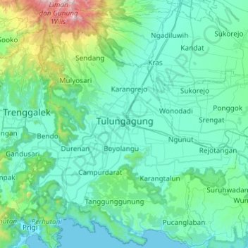 Tulungagung topographic map, elevation, terrain