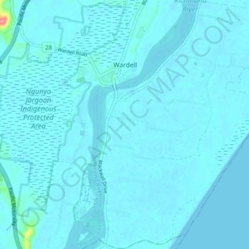 East Wardell topographic map, elevation, terrain