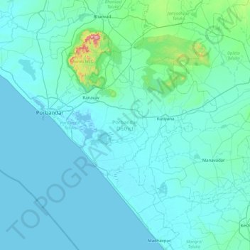 Porbandar District topographic map, elevation, terrain