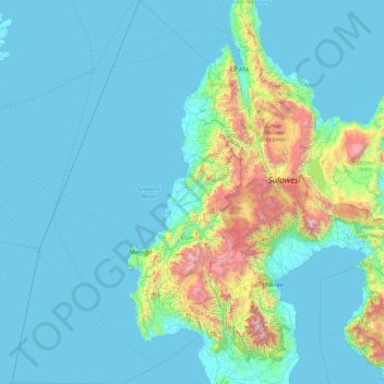 West Sulawesi topographic map, elevation, terrain