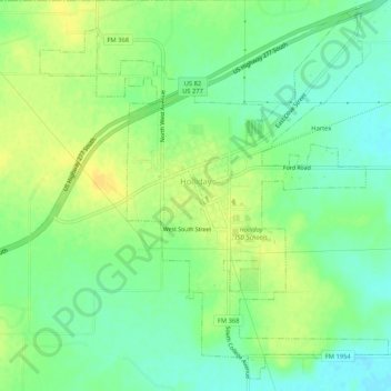 Holliday topographic map, elevation, terrain