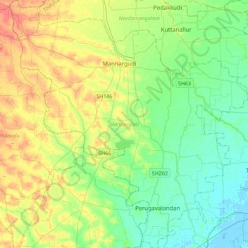 Mannargudi topographic map, elevation, terrain