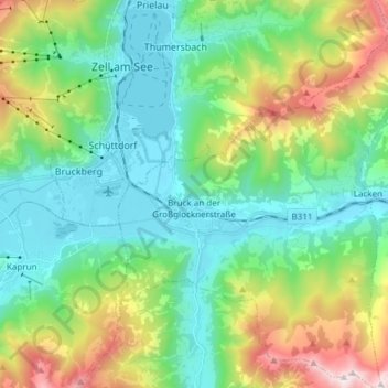 Bruck an der Großglocknerstraße topographic map, elevation, terrain