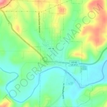 Yellville topographic map, elevation, terrain