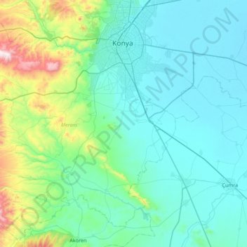 Meram topographic map, elevation, terrain